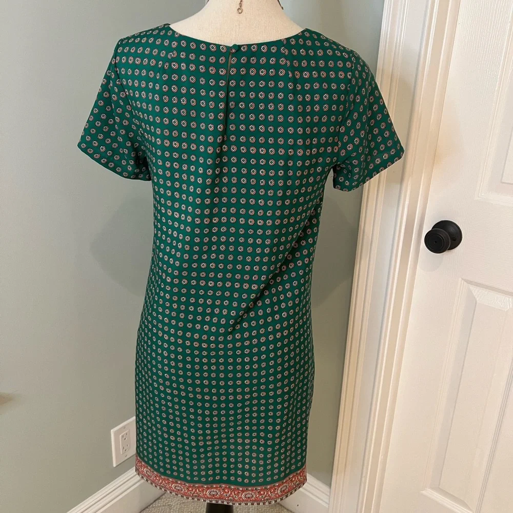 JCrew Green Print Slip Over Head Dress | Size 2 | Like New - Picture 4 of 8